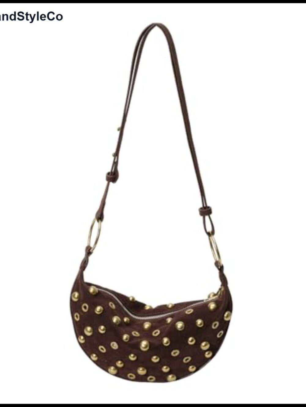 Studded Faux Suede Hobo Bag Adjustable Strap Shoulder Crossbody